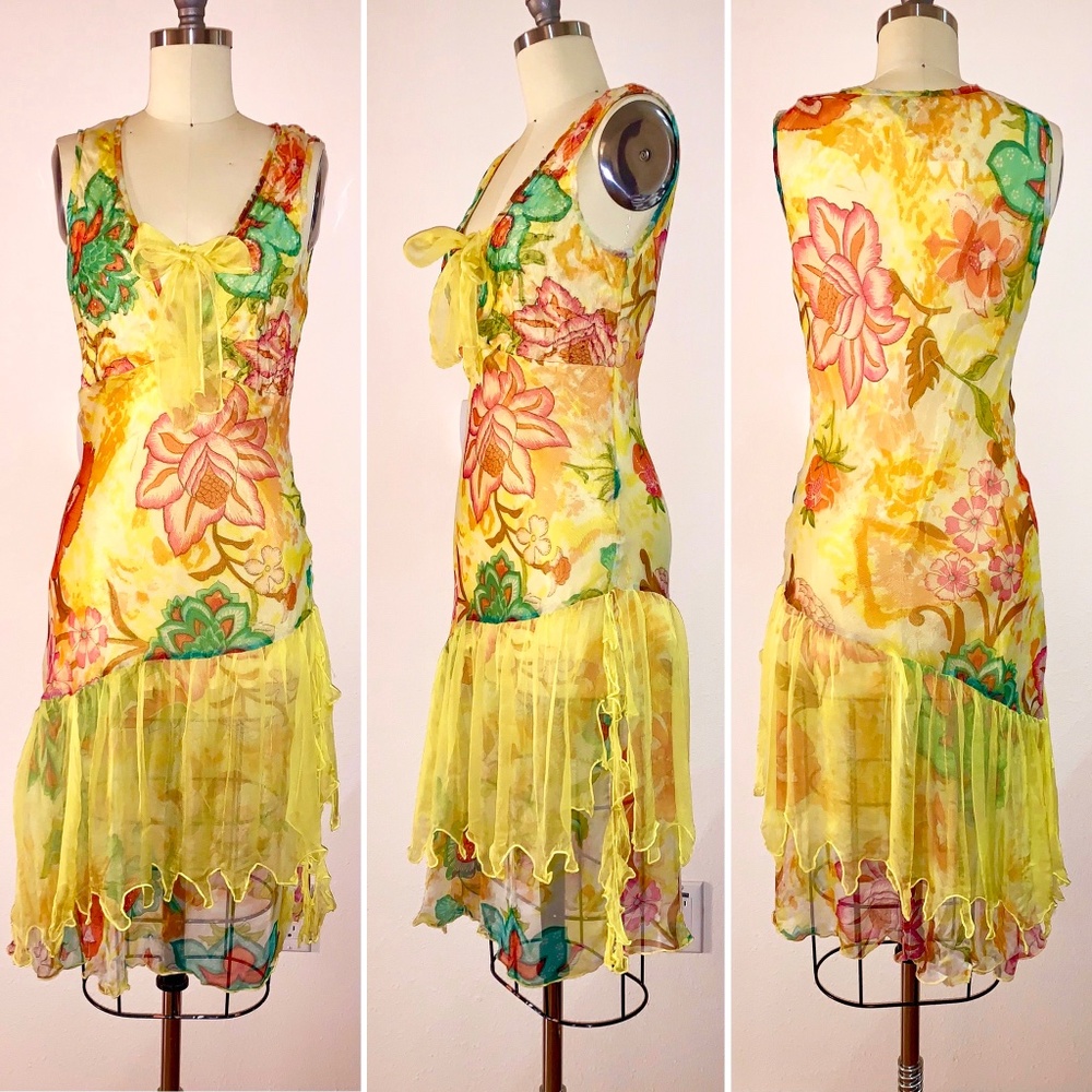 Interlude Yellow Floral Asymmetric Dress